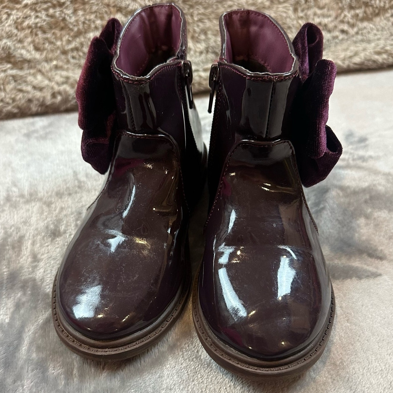 Matalana Purple Patent Leather Velvet Bow Zip Up Ankle Booties Boots Size 9 Us — image 4 of 8